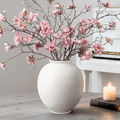 Starttag Large White Ceramic Vase 9.8 inch Rustic Farmhouse Flowers Vase for Home Decor Sandstone Texture Round Pottery Tall Vase Indoor for Table Living Room Decor
