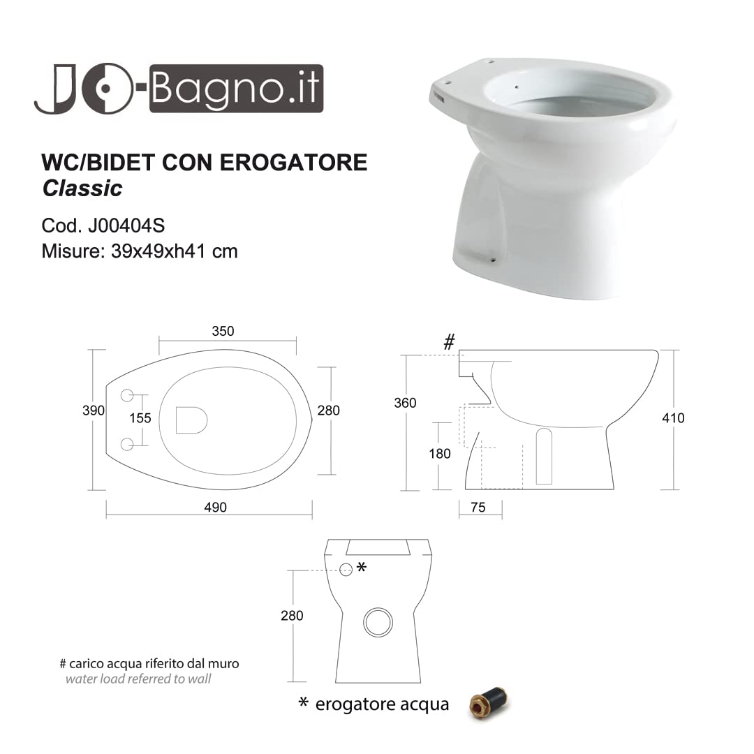 Vaso WC con Bidet Incorporato Ceramica Sanitari CLASSIC Scarico a Terra Made In Italy