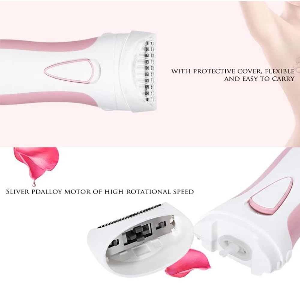 Electric Lady Shaver, Rechargeable Dual Blade Razor for Underarms, Bikini Line and Legs, White and Pink 3