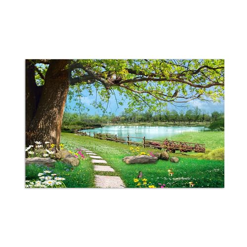 Impression sur toile arbre lac fleurs affiche paysage moderne salon