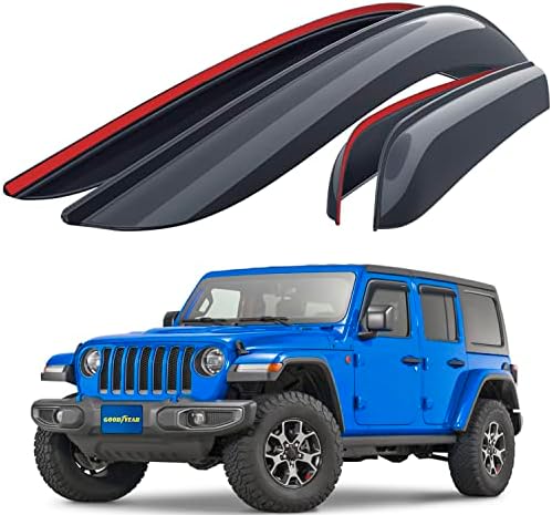 Goodyear Shatterproof Side Window Deflectors for Jeep Wrangler 2018-2023 JL/Jeep Gladiator 2020-2023, Tape-on Rain Guards, Window Visors, Vent Deflector, Vent Visor, Car Accessories, 4 pcs- GY003198LP