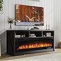 PUKAMI Fireplace TV Stand for TVs Up to 75" TV with 60" Electric Fireplace,Entertainment Center with Open Shelve Storage,65 inch TV Stand with Fireplace,Entertainment Stand for Living Room (Black)