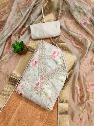 Image of Pandadi Saree Women's Organza with Handwork Embellishments Unstitched Salwar Suit Dress Material