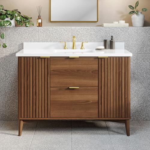 OVE Decors Indy 48 in. Undermount Single Sink Bathroom Vanity with White Engineered Marble Top, Warm Walnut