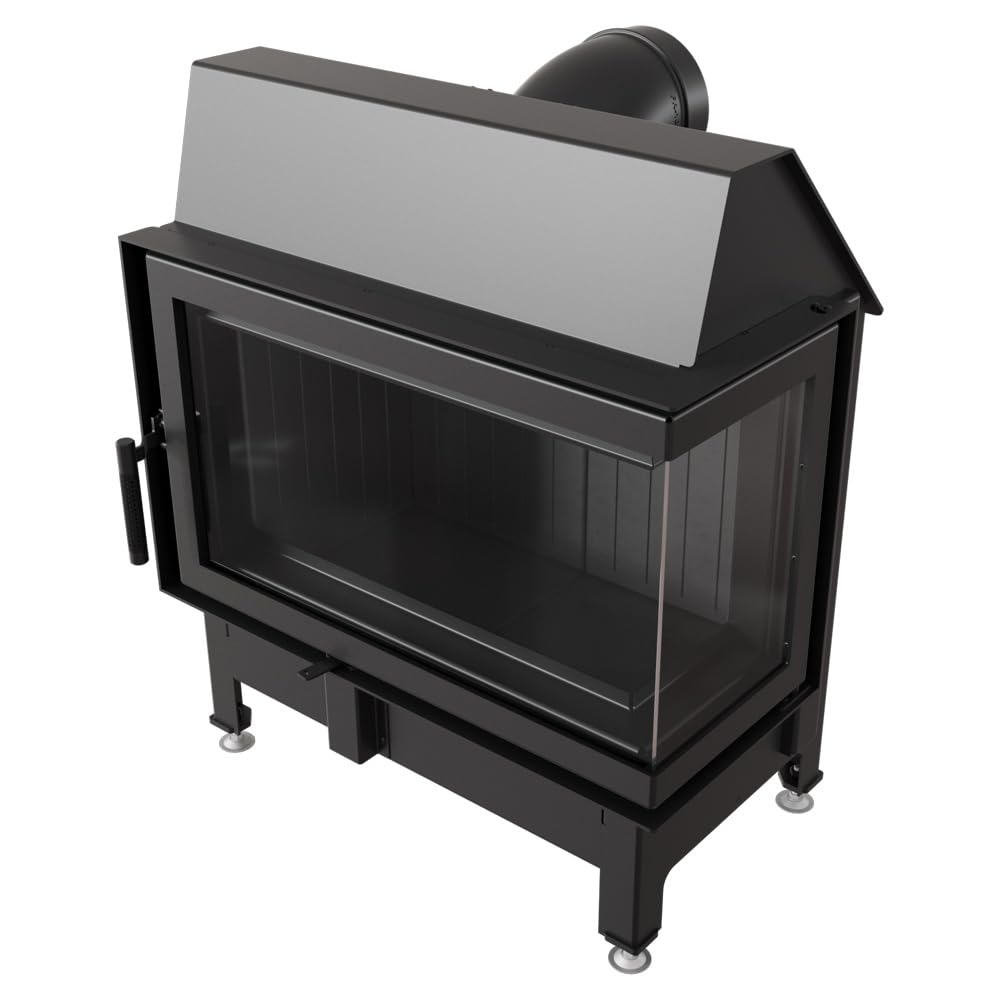 KRATKI Kamineinsatz aus Stahl ZIBI rechts 11 kW Ø 180 schwarz Verkleidung mit Türfeder
