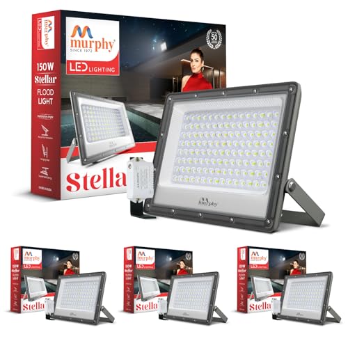 Image of Murphy Stellar 150W LED Flood Light with Day-Night Sensor & Driver, Cool White 6500K, IP66 Waterproof, Outdoor Security & Landscape Lighting, BIS Approved, 2-Year Warranty - Pack of 4