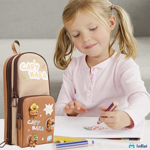 Image of FunBlast Pencil Pouch for Kids, Girls - Capybara Large Capacity Multipurpose Stationery Zipper Pouch for Kids & Adults, Kawaii Aesthetic Pencil Case Organizer, Cute School Supply Bag