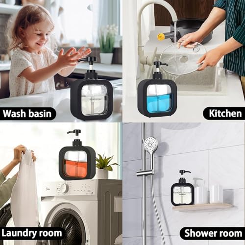 Image of Zuku (2 Pcs) Empty Bottle Soap Dispenser for Bathroom Kitchen Large-Capacity Dispensing Bottled Hand Soap Dish Soap Shower Gel Shampoo Washing Powder Replacement Empty Bottle(Black)