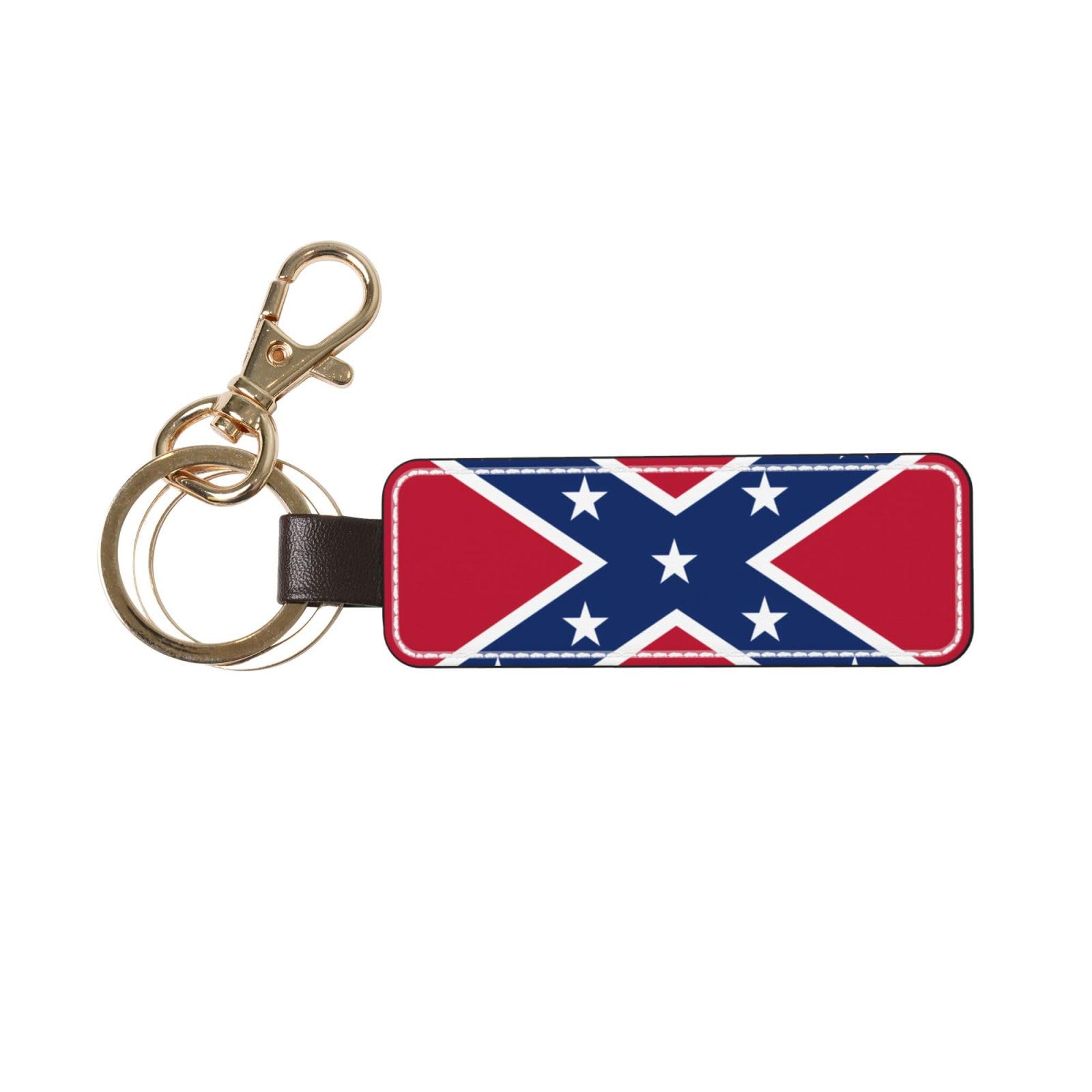Ninainaid Unisex White Confederate Flag Leather Key Chain Personalized Genuine Keychains Leather Car Keychain, Universal Fob Chain Holder For Men And Women.