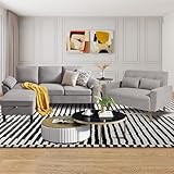 Chireca 79' Convertible Sectional Sofa Set, Modern Linen Small L Shaped Couch with Reversible Chaise and Loveseat Sofa, 3-Seat Sofa Couches for Living Room, Office, Apartment, Light Grey