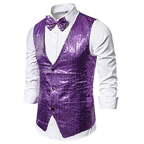 Chaleco brillante con pajarita para hombre, chaleco de traje de lentejuelas brillantes, chaleco de traje de lentejuelas doradas, blazer de fiesta con purpurina, traje de club de cuello en V, traje