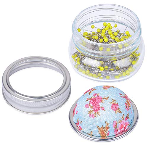 eZAKKA Sewing Needle Cushion Holder with Glass Bottle 200 Pieces Pearl Needles Quilting Pin Cushion Kit