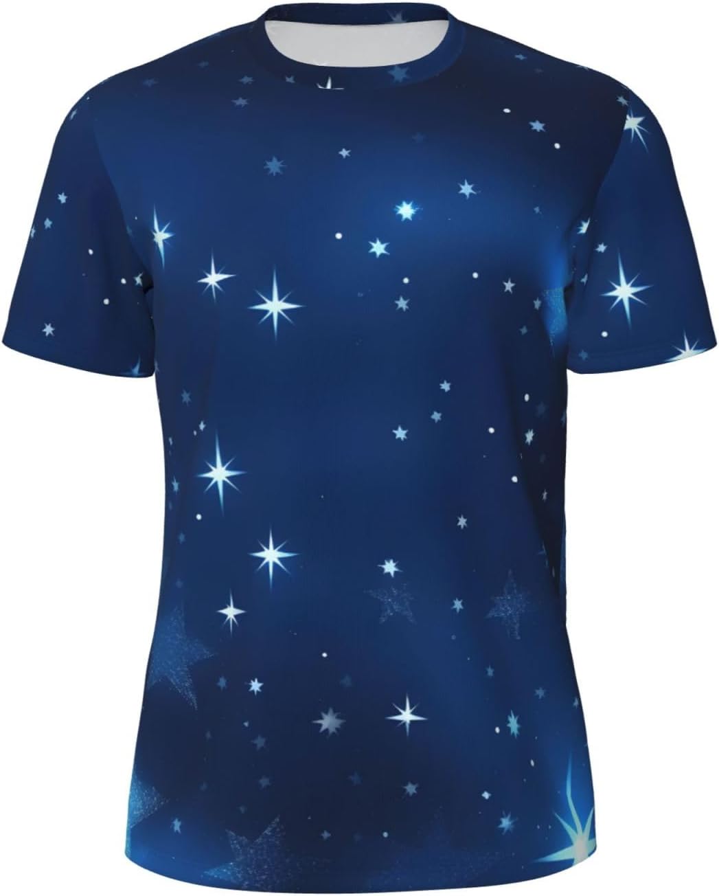 Blue Shining Stars Pattern Print Mens Short Sleeve Mesh T-Shirt Breathable Athletic Gym Running Casual Sports Wear