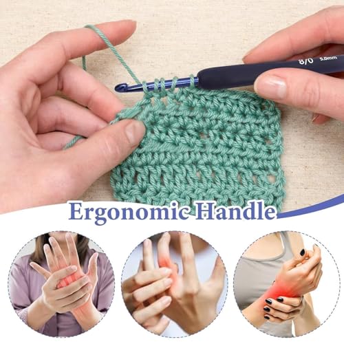 Image of Crochet Hook Set Ergonomic Soft Grip, Aluminum Crochet Needles Kit with Yarn, Stitch Markers, Needles & Case - Comfort Hooks for Beginners, Professionals & Arthritic Hands (black hook pouch kit)