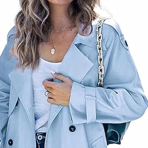 Light Blue Maiyifu-GJ Women's XX-Large Windproof Double Breasted Trench Coat - Image 3
