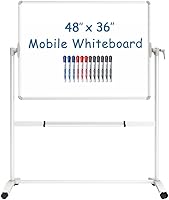Vista 1 de VIZ-PRO Pizarra magnética móvil de doble cara, 48 x 36 pulgadas, con 12 marcadores