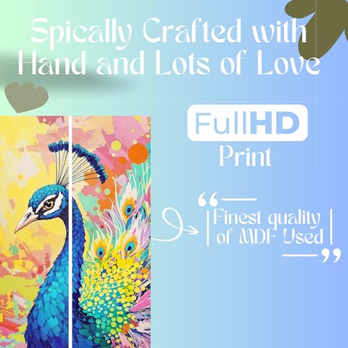 Image of Peacock Painting Set of 5 Sparkle Laminated MDF Big Size Wall Art | Peacock Wall Painting for Living Room, Bedroom, Home and Office
