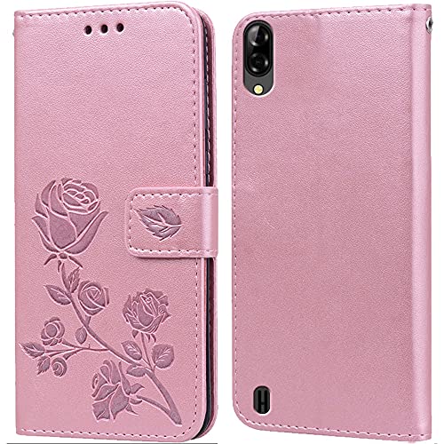 PKQTOP Phone Case for Blackview A60 with Kickstand,Card Slots,Silicone Bumper,Shockproof,Flip Wallet Leather Protective Cover for Blackview A60(6.09'') Pink