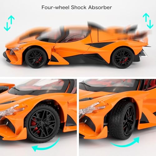 Image of FEXXA 🏎️ Exclusive Alloy Metal Pull Back Die-cast Car Model with Sound Light Mini Auto Toy for Kids Metal Model Toy Car with Sound and Light (1.24 Scale APO-LLO EVO -Orange)
