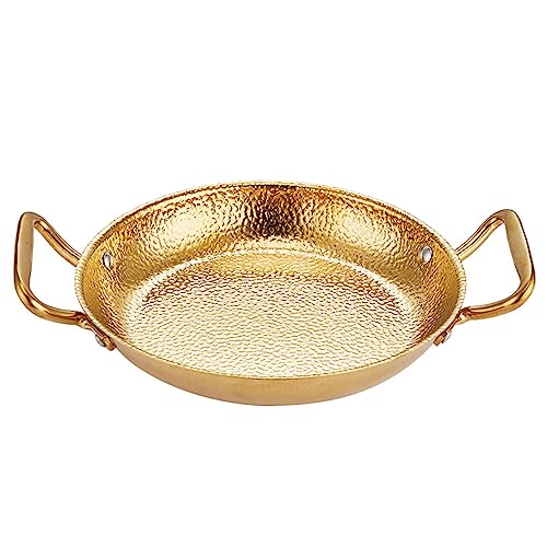 ZBJDX Paellera De Acero Inoxidable Español, Sartén Cocina Martillada Utensilios Cocina Plato Langosta Marisco con Mango Doble, para El Hogar, La Cocina, El Camping Al Aire Libre,Oro,30cm