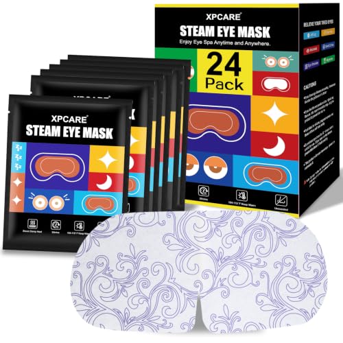 XPCARE 24 Pack Steam Eye Masks for Dry Eyes Self Heated Steam Warm Eye Mask Disposable Heated Eye Mask for Dark Circles Puffy Eyes Relief Stress Eye Fatigue (Unscented)