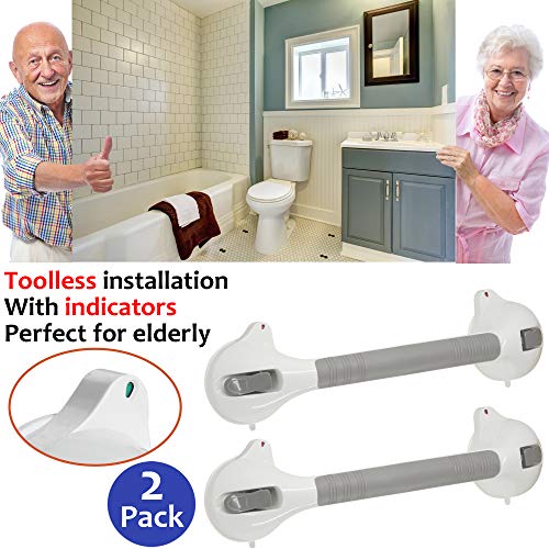 AmeriLuck Suction Bath Grab Bar 16.5" with Indicators, Bathroom Shower Handle