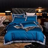  MZP 500 Hilos Juego de Funda de edredón Satín para Cama de 150/180cm 100% algodón de Fibra Larga y satén Ropa de Cama 4 Piezas con Sábana Bajera Funda Almohada (Color : Blue B, Size : Twin/Double)