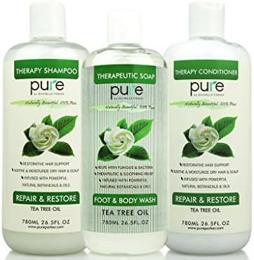 PURE Tea Tree Oil Shampoo & Conditioner Set, 26.5 oz. each - Tea Tree Shampoo + Tea Tree Conditioner for Deep Cleansing Itchy Scalp & Dry Hair (PURE Tea Tree Oil Trio Body Wash Set, 26.5)