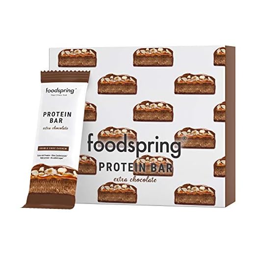 foodspring Barretta Proteica Extra Cioccolato, Doppio Cioccolato e Anacardi, 12x65g, Il perfetto snack ad alto contenuto proteico con vero cioccolato e meno zucchero