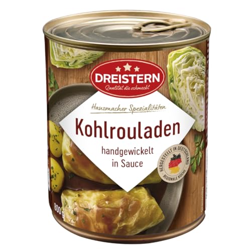 DREISTERN Kohlrouladen 800g – 2 handgewickelte Krautwickel mit würziger Fleischfüllung in Sauce – Hausmacher Fertiggericht, lange haltbar & schnell zubereitet