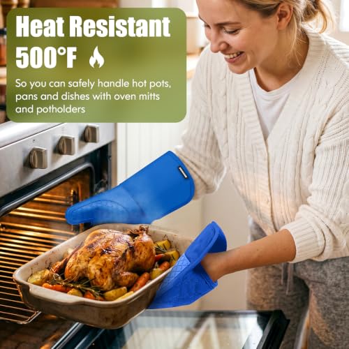Silicone Oven Mitts and Pot Holders with Kitchen Towels and Dishcloths Sets, Baking Gloves Hot Pads 500°F Heat Resistant with Non-Slip Grip Surface, Mitts Set Includes 4 Kitchen Towels/4 Dish Towels - image 8