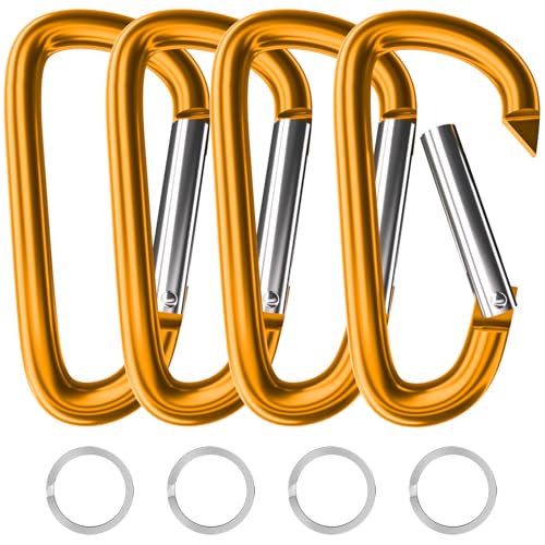 Image of sprookber 4 inch & 5 inch Extra Large Aluminum Carabiner D Ring, Caribeener Clips, Spring Snap Hook for Keychain Clip, Set of 4