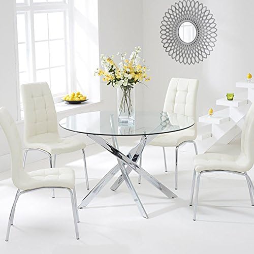 Mark Harris Daytona 110cm Chrome And Glass Round Dining Table With 4 California Dining Chairs