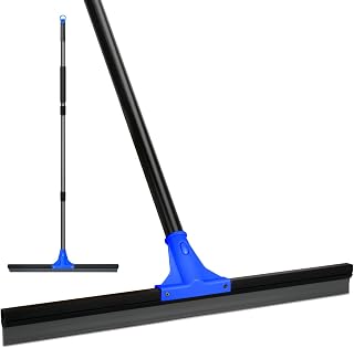 KeFanta Floor Squeegee for Concrete and Tile Cleaning, 24'' Squeegee Broom for Floor, Large Heavy Duty Rubber Scraper with 60'' Long Handle for Garage, Deck, Bathroom, Shower Glass, Window