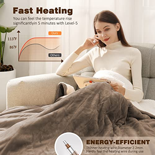Heated Blanket Electric Blanket 50\" x 60\" Electric Throw Flannel & Sherpa with 5 Heating Levels & 4H Auto-Off Timer, Over-Heat Protection Soft Throw Blanket ETL Certification Home Office - Thumbnail 4