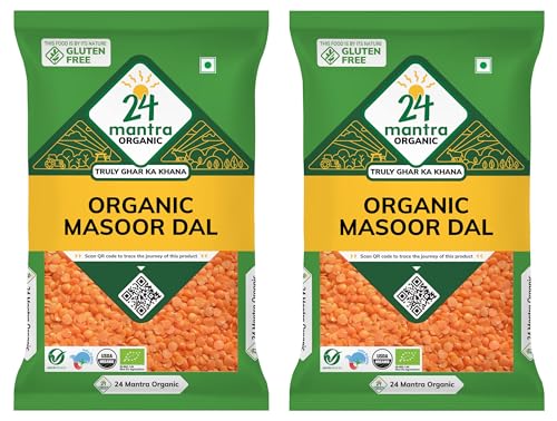 Image of 24 Mantra Organic Unpolished Masoor Dal /Red Lentil - 500 gms | 100% Organic | Chemical Free & Pesticides Free | Tastier & Rich Flavour (Pack of 2)