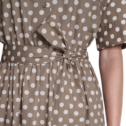 Image of DKNY Women's Short Sleeve Cotton Poplin Collared Midi Shirtdress