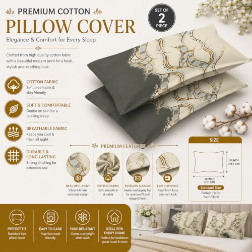 Image of IVAZA Ezyption Cotton Super Soft 240 TC Elastic Fitted All Around Elastic Printed King Size Double Bed Bedsheet with 2 Pillow Cover 72 inch X 78 inch3 Beige Black