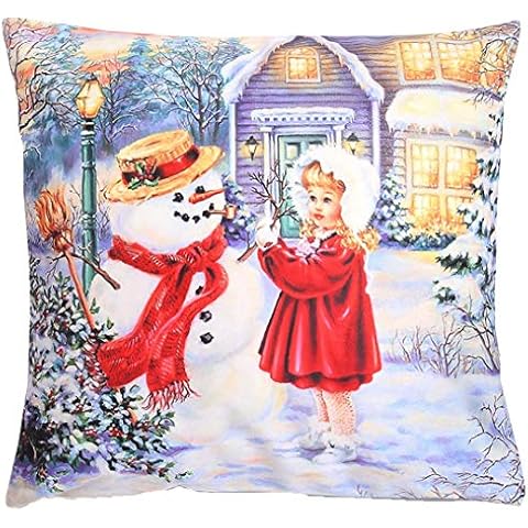 Quinnyshop Winter Pillow Decorative Cushion Cover Cuddly Soft Cushion Cover Cushion Covers Cushion Pad Approx. 40 x 40 cm square polyester, snowman and girl Cover