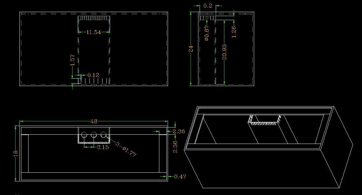 90 Gallon Long Starfire Aquariums with Center Overflow 48x18x24 H 12mm Starfire/Low Iron Glass