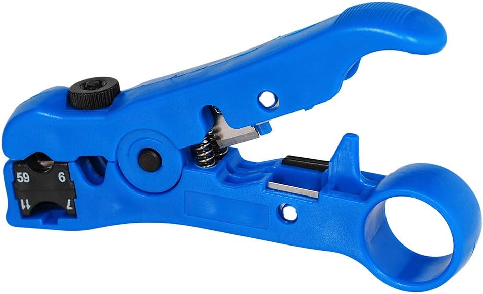 Universal Multifunctional Automatic Wire Stripper Cutter,Manual Stripping Tool, Cable Stripping Pliers for Flat or Round RG-59 RG-6 RG-7 RG-11(Blue)