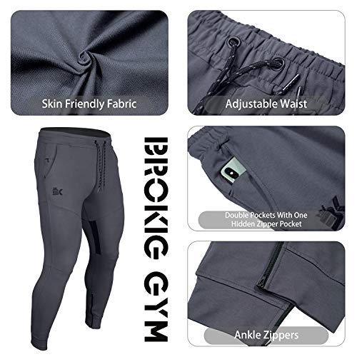 Brokig Mens Thigh Mesh Gym Jogger Pants, Men's Casual Slim Fit Workout Bodybuilding Sweatpants With Zipper Pocket (Shadow Gray, Medium) #TOP5