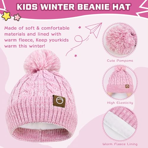 Image of ZOORON Kids Winter Hat Gloves Scarf Set, Girls Boys Hats Beanie with Pom | Children Knit Neck Warmer Mittens Fleece Lined Set Ages for 3-15, Kids Birthdays and Christmas Gifts