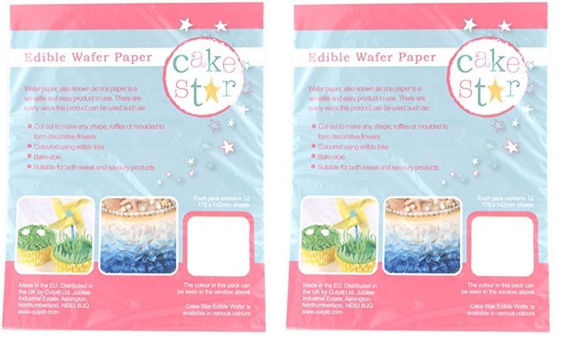 Cake Star White Wafer Paper, 178 x 142mm, 12 Sheets, Rice Paper For Baking and Cake Decorating (Pack of 2)