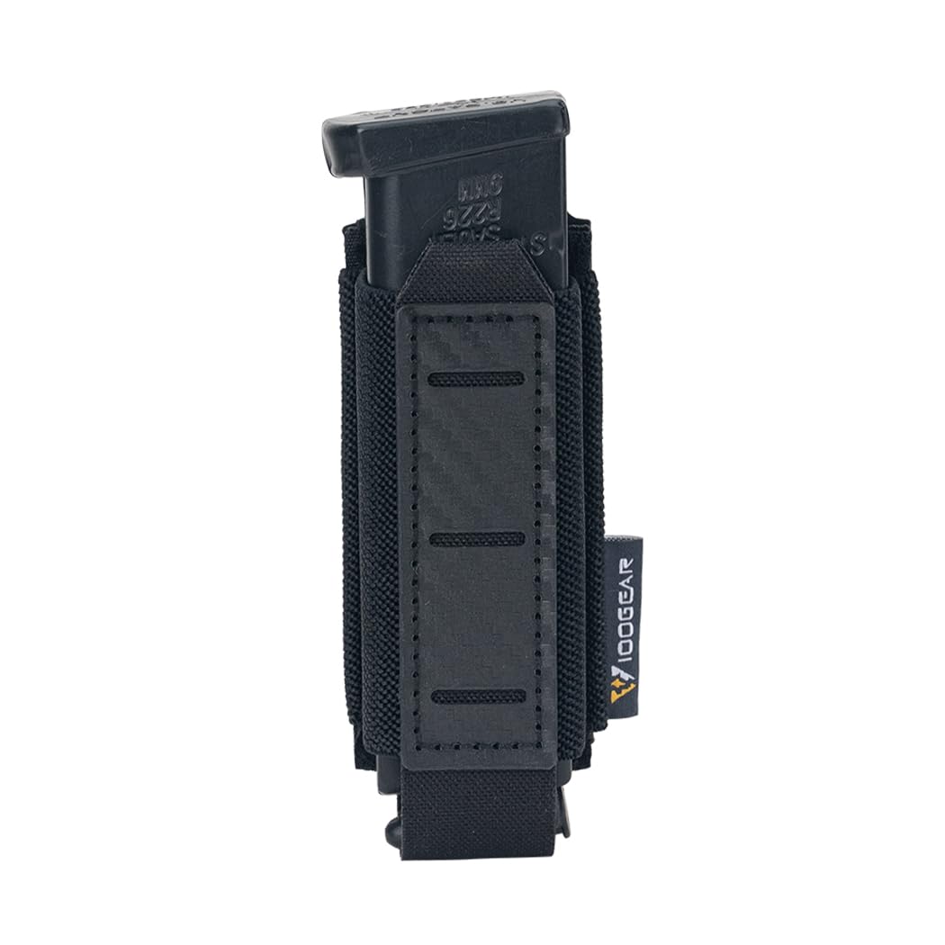 IDOGEAR Pistol Mag Pouch 9mm Magazine Pouches MOLLE Holder with Carbon Fiber Patterned PP Plate Construction Single Magazines Carrier(Black)