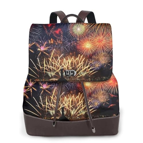 Sac à dos en cuir pour femme avec motif de feux d'artifice