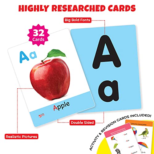 Image of Flash Cards for 3 Year Old - 32 Double-Sided Alphabet Picture Cards | Durable, Water Resistant, Wipe & Clean | Flash Cards for 3+ Year Old & Toddlers 2-6 Years