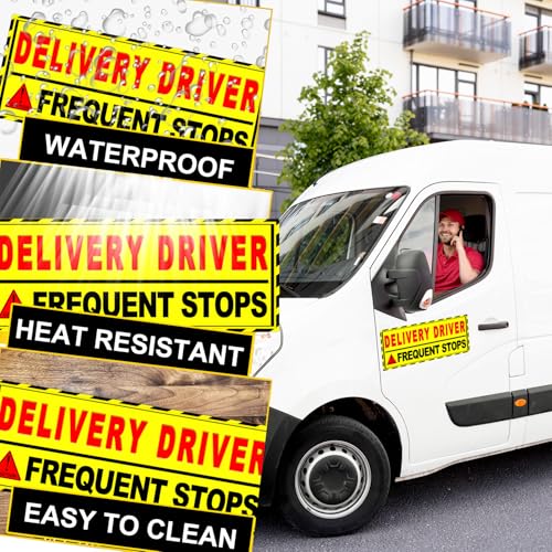 Image of 2 Pack Delivery Driver Car Magnet Signs, Delivery Vehicle Magnetic Car Sign, Reflective Delivery Driver Frequent Stops Magnet (Red - 2 Pack)