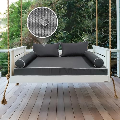 Image of Outdoor Daybed Cushion Cover Twin, Twin Size Outdoor Daybed Mattress Bolster Pillow Fitted Sheet Cover (75 * 39 * 6in, Dark Gray)