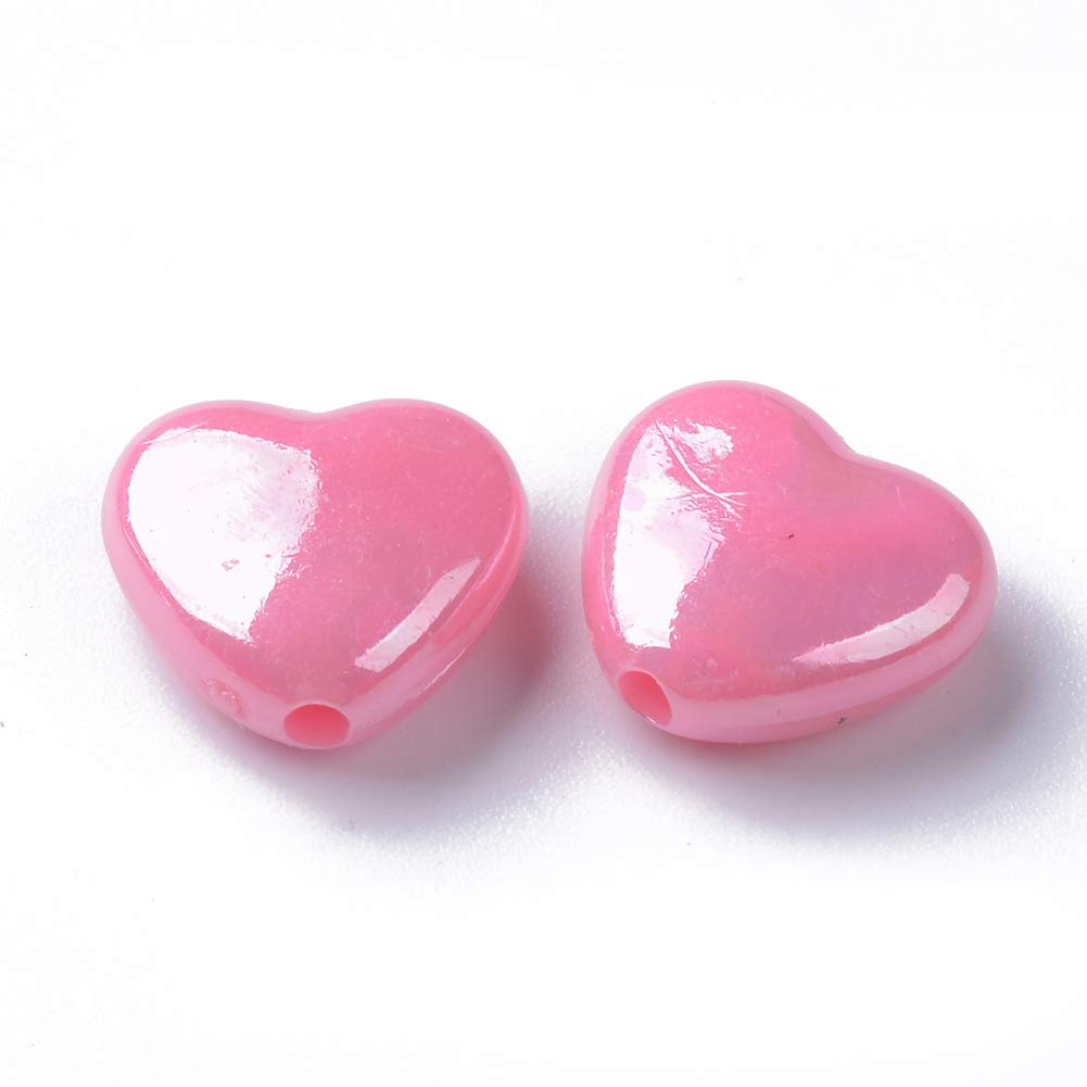 Beadthoven, 200 perline in acrilico a forma di cuore, 7 x 7 x 3,5 mm, piatte rotonde a forma di cuore, per creazione di gioielli e da usare come distanziatori, rosso e bianco